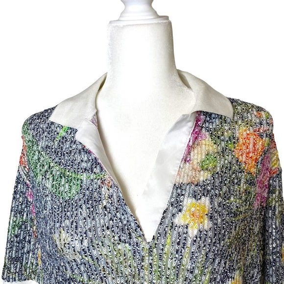 IN‎ THE MOOD FOR LOVE Williams Sequin Floral Top Ladies Large - Picture 3 of 16